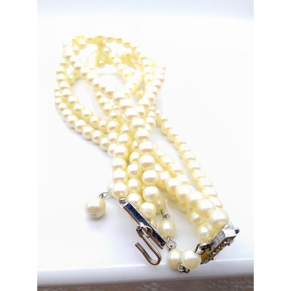 Vintage Four Strand Faux Pearl Choker, Classic Estate Minimalist Necklace - Picture 3 of 3